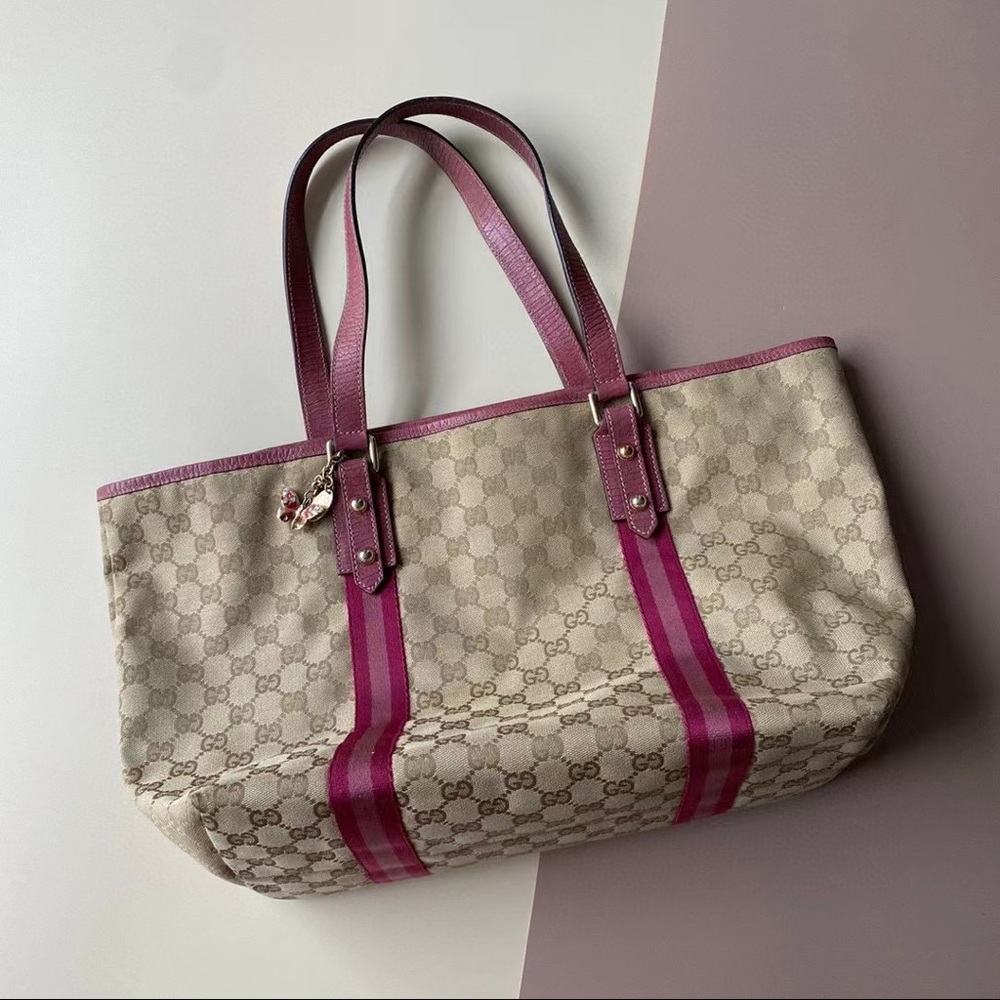 Gucci Monogram Pink Tote w Butterfly charm PRESALE